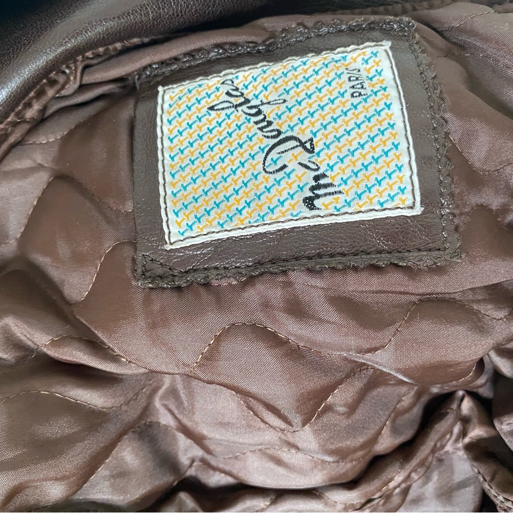 Brown Leather Bomber Jacket with Quilted Interior - Picture 5 of 6